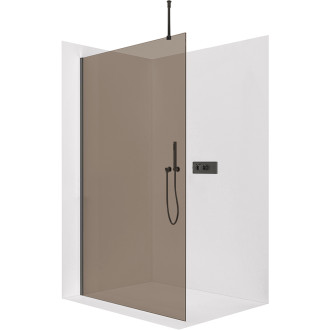 CERANO - Sprchová zástěna Walk-in Onyx Top Round L/P - 8 mm - kulatá vzpěra - černá matná, bronzové sklo - 100x200 cm