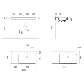 NUBES keramické umyvadlo 100x50cm, s odkládací plochou vlevo, bílá ExtraGlaze