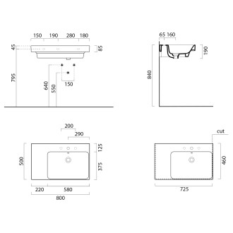 NUBES keramické umyvadlo 80x50cm, s odkládací plochou vlevo, bílá ExtraGlaze