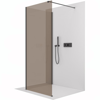 CERANO - Sprchová zástěna Walk-in Onyx Corner Cube L/P - 8 mm - hranatá vzpěra - černá matná, bronzové sklo - 130x70x200 cm