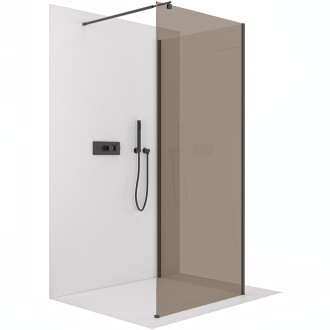 CERANO - Sprchová zástěna Walk-in Onyx Corner Round L/P - 8 mm - kulatá vzpěra - černá matná, bronzové sklo - 110x110x200 cm