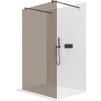 CERANO - Sprchová zástěna Walk-in Onyx Duo L/P - 8 mm - kulatá vzpěra - černá matná, bronzové sklo - 110x200 cm