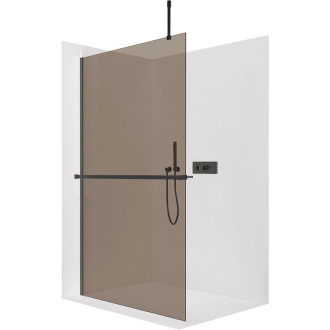 CERANO - Sprchová zástěna Walk-in Onyx Top Cube L/P - 8 mm - hranatá vzpěra + polička/držák na ručníky - černá matná, bronzové sklo - 60x200 cm