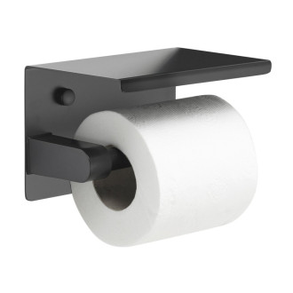 Držák toaletního papíru s poličkou, černá mat