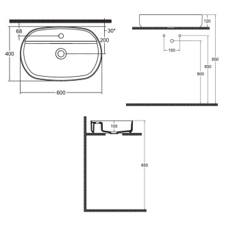 SINTESI keramické umyvadlo na desku, 60x40cm, bílá