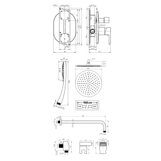 ULTRA-2F BLACK, podomítkový sprchový set včetně příslušenství
