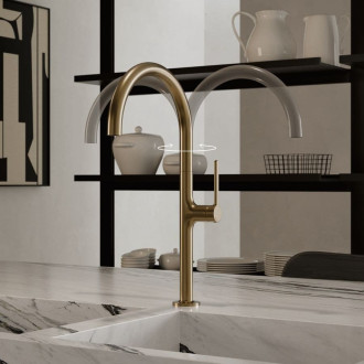 Dřezová baterie Kludi Reef s otočným ramínkem kartáčované zlato 50803N075