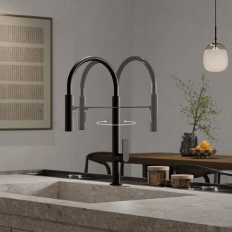 Dřezová baterie Kludi Qord Flex s otočným ramínkem, 2 proudy matná černá 568596675