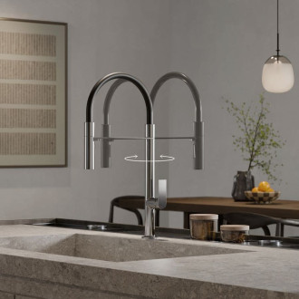 Dřezová baterie Kludi Qord Flex s otočným ramínkem, 2 proudy chrom 568590575