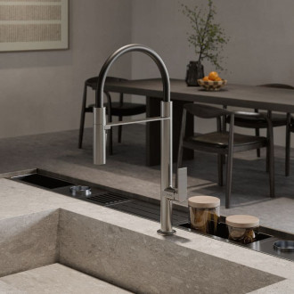 Dřezová baterie Kludi Qord Flex s otočným ramínkem, 2 proudy kartáčovaný nikl 56859N575