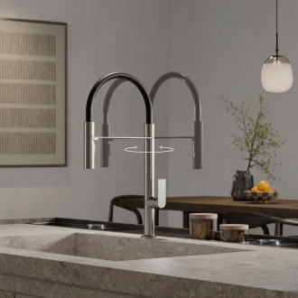 Dřezová baterie Kludi Qord Flex s otočným ramínkem, 2 proudy kartáčovaný nikl 56859N575