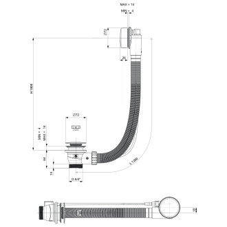 Vanová souprava, bovden, délka 1200mm, zátka 72mm, gun metal