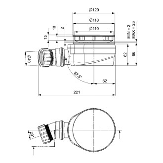 Vaničkový sifon, průměr 90mm, DN40, nízký, krytka zlato mat