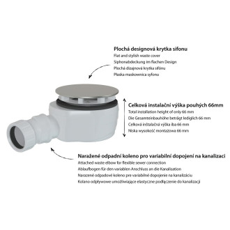 Vaničkový sifon, průměr 90mm, DN40, nízký, krytka měď mat