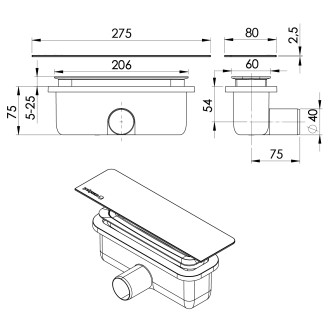 KAZUKO vaničkový sifon, DN40, krytka gun metal