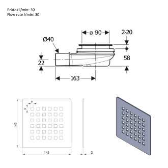 FLEXIA vaničkový sifon, průměr 90mm, DN40, krytka měď mat