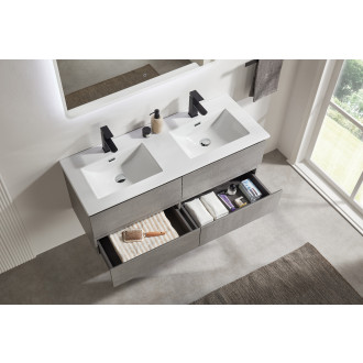 CERANO - Koupelnová skříňka Carole - betonově šedá + keramické dvojumyvadlo Novo - bílá lesklá - 121x49,5x46,5 cm