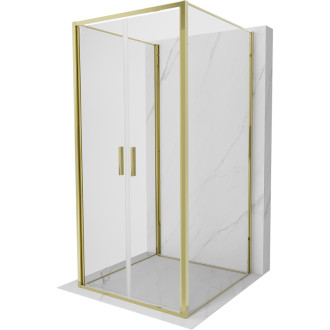 Mexen Exo-3S třístěnný výklopný sprchový kout 100 x 100 cm, průhledný, zlatý - 814-100-100-50-00-3S