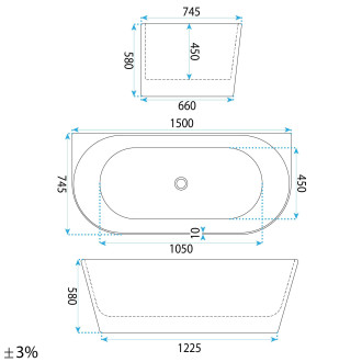 REA Akrylátová vana CAPRI SLIM 150cm KPL-W7503