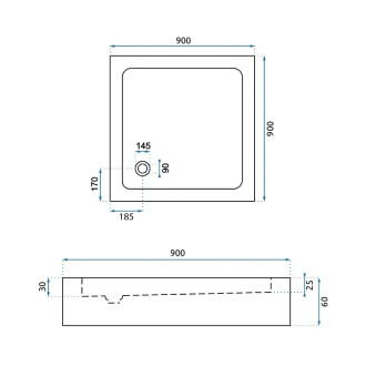 REA Akrylátová sprchová vanička Savoy černá 90x90 KPL-04803