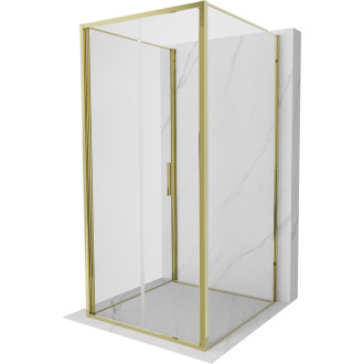 Mexen Exo-3S třístěnný skládací sprchový kout 90 x 90 cm, průhledný, zlatý - 816-090-090-50-00-3S