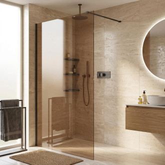 CERANO - Sprchová zástěna Walk-in Onyx Cube L/P - 8 mm - hranatá vzpěra - černá matná, bronzové sklo - 80x200 cm