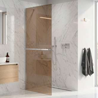 CERANO - Sprchová zástěna Walk-in Onyx Y L/P - 8 mm + polička/držák na ručníky - chrom, bronzové sklo - 100x200 cm