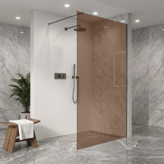 CERANO - Sprchová zástěna Walk-in Onyx Cube L/P - 8 mm - hranatá vzpěra - černá matná, bronzové sklo - 110x200 cm