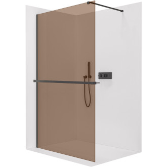 CERANO - Sprchová zástěna Walk-in Onyx Cube L/P - 8 mm + polička/držák na ručníky - hranatá vzpěra - černá matná, bronzové sklo - 110x200 cm