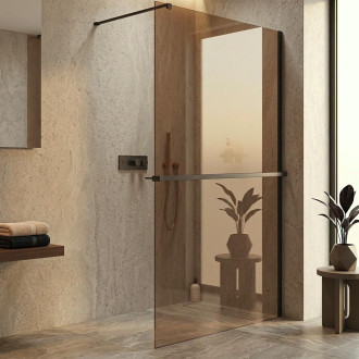 CERANO - Sprchová zástěna Walk-in Onyx Cube L/P - 8 mm + polička/držák na ručníky - hranatá vzpěra - černá matná, bronzové sklo - 160x200 cm