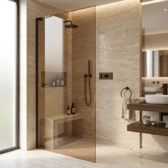 CERANO - Sprchová zástěna Walk-in Onyx L-levá vzpěra - 8 mm - černá matná, bronzové sklo - 80x200 cm