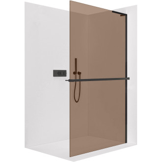 CERANO - Sprchová zástěna Walk-in Onyx L-pravá vzpěra - 8 mm + polička/držák na ručníky - černá matná, bronzové sklo - 140x200 cm