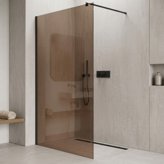 CERANO - Sprchová zástěna Walk-in Onyx Round L/P - 8 mm - kulatá vzpěra - černá matná, bronzové sklo - 120x200 cm