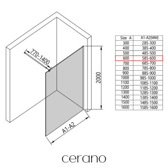 CERANO - Sprchová zástěna Walk-in Onyx Round L/P - 8 mm - kulatá vzpěra - černá matná, bronzové sklo - 60x200 cm