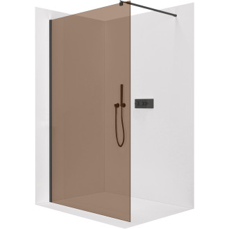 CERANO - Sprchová zástěna Walk-in Onyx Round L/P - 8 mm - kulatá vzpěra - černá matná, bronzové sklo - 70x200 cm