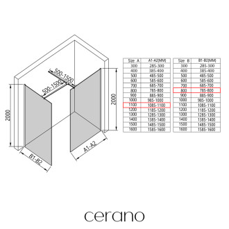 CERANO - Sprchová zástěna Walk-in Onyx T L/P - 8 mm - hranatá vzpěra - černá matná, bronzové sklo - 110x80x200 cm