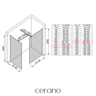 CERANO - Sprchová zástěna Walk-in Onyx T L/P - 8 mm - hranatá vzpěra - černá matná, bronzové sklo - 120x100x200 cm