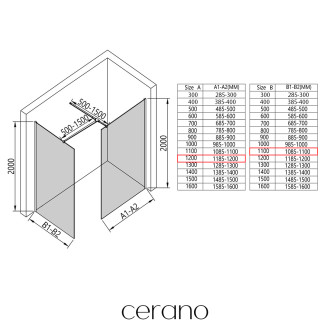 CERANO - Sprchová zástěna Walk-in Onyx T L/P - 8 mm - hranatá vzpěra - černá matná, bronzové sklo - 120x110x200 cm