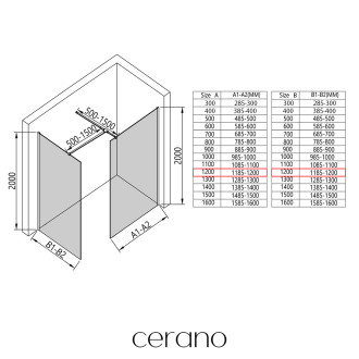 CERANO - Sprchová zástěna Walk-in Onyx T L/P - 8 mm - hranatá vzpěra - černá matná, bronzové sklo - 120x120x200 cm