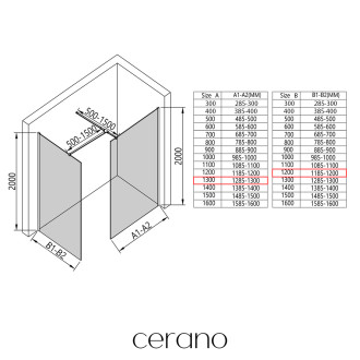 CERANO - Sprchová zástěna Walk-in Onyx T L/P - 8 mm - hranatá vzpěra - černá matná, bronzové sklo - 130x120x200 cm