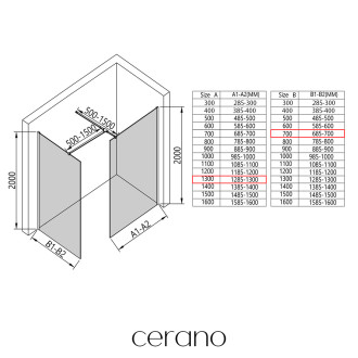 CERANO - Sprchová zástěna Walk-in Onyx T L/P - 8 mm - hranatá vzpěra - černá matná, bronzové sklo - 130x70x200 cm