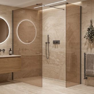 CERANO - Sprchová zástěna Walk-in Onyx T L/P - 8 mm - hranatá vzpěra - černá matná, bronzové sklo - 140x100x200 cm