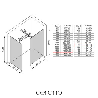 CERANO - Sprchová zástěna Walk-in Onyx T L/P - 8 mm - hranatá vzpěra - černá matná, bronzové sklo - 140x110x200 cm
