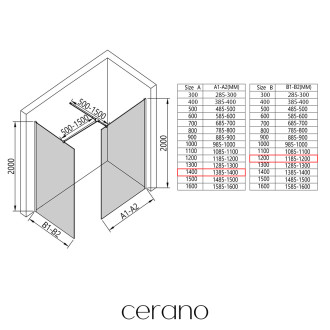 CERANO - Sprchová zástěna Walk-in Onyx T L/P - 8 mm - hranatá vzpěra - černá matná, bronzové sklo - 140x120x200 cm