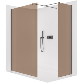 CERANO - Sprchová zástěna Walk-in Onyx T L/P - 8 mm - hranatá vzpěra - černá matná, bronzové sklo - 140x130x200 cm