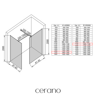 CERANO - Sprchová zástěna Walk-in Onyx T L/P - 8 mm - hranatá vzpěra - černá matná, bronzové sklo - 150x110x200 cm