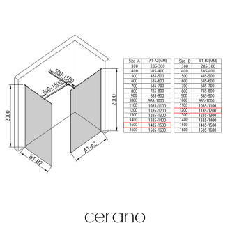 CERANO - Sprchová zástěna Walk-in Onyx T L/P - 8 mm - hranatá vzpěra - černá matná, bronzové sklo - 150x120x200 cm