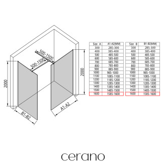 CERANO - Sprchová zástěna Walk-in Onyx T L/P - 8 mm - hranatá vzpěra - černá matná, bronzové sklo - 160x160x200 cm