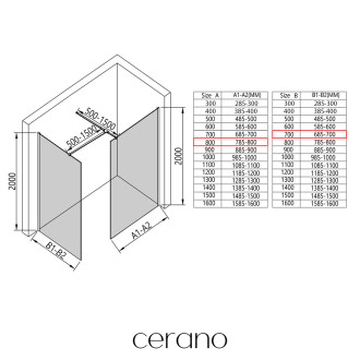 CERANO - Sprchová zástěna Walk-in Onyx T L/P - 8 mm - hranatá vzpěra - černá matná, bronzové sklo - 80x70x200 cm