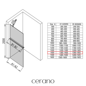 CERANO - Sprchová zástěna Walk-in Onyx Y L/P - 8 mm + polička/držák na ručníky - černá matná, bronzové sklo - 140x200 cm